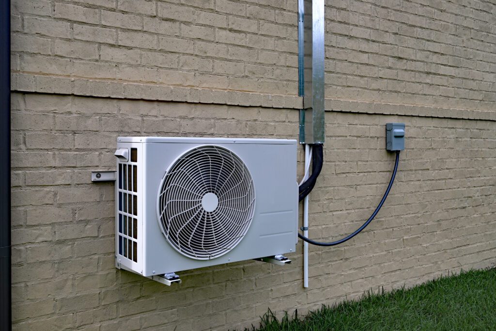 Ductless mini-split compressor outside of Southern PA home.